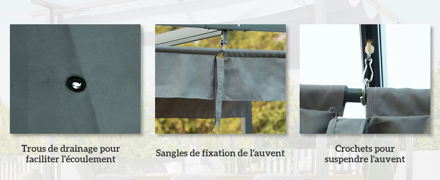 Pergola en métal gris 4 x 3 m rétractable — contenu détaillé 7