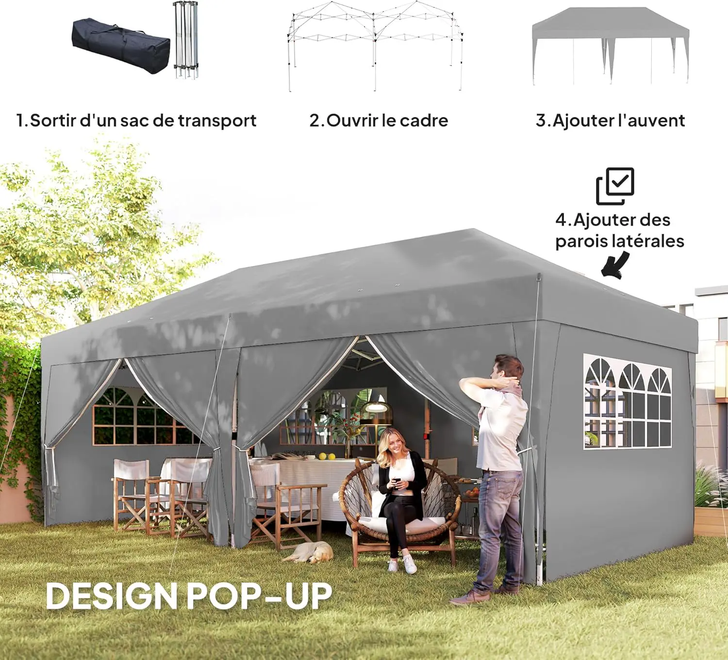 Tonnelle en acier gris 3 x 6 m vue 3