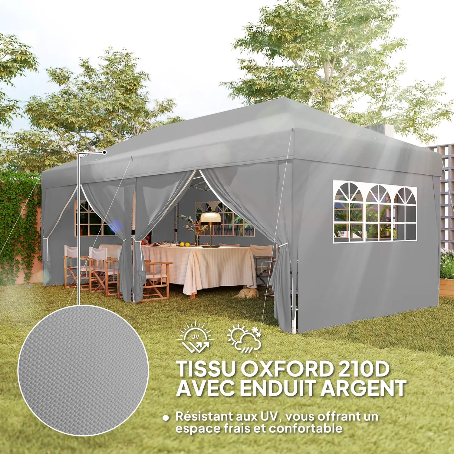 Tonnelle en acier gris 3 x 6 m vue 4