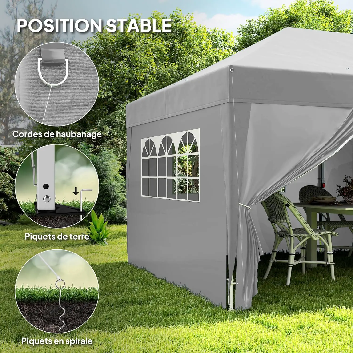 Tonnelle en acier gris 3 x 6 m vue 5
