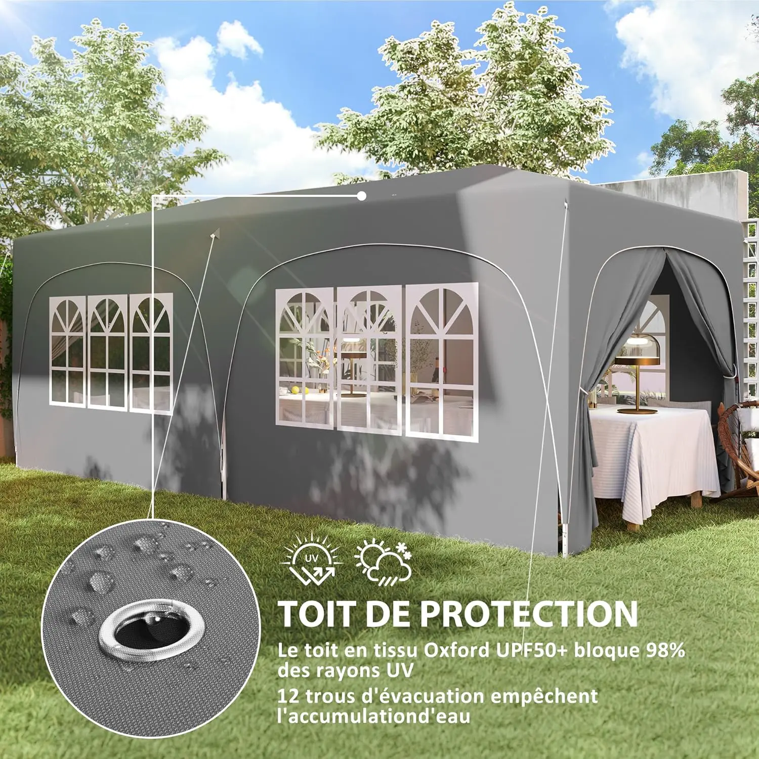 Tonnelle en métal gris 3 x 6 m vue 5