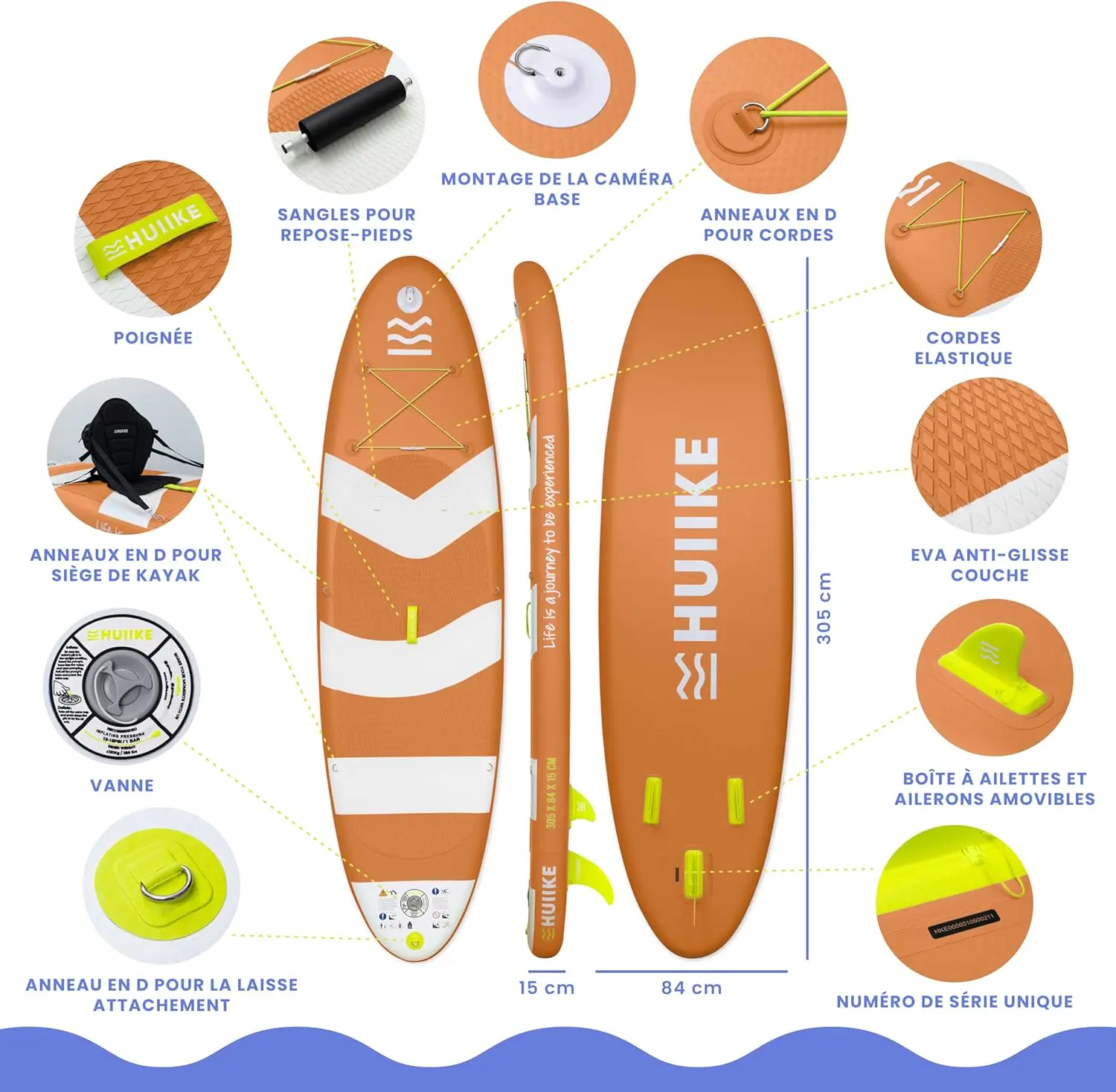 Paddle gonflable en aluminium orange 84x15 cm vue 2