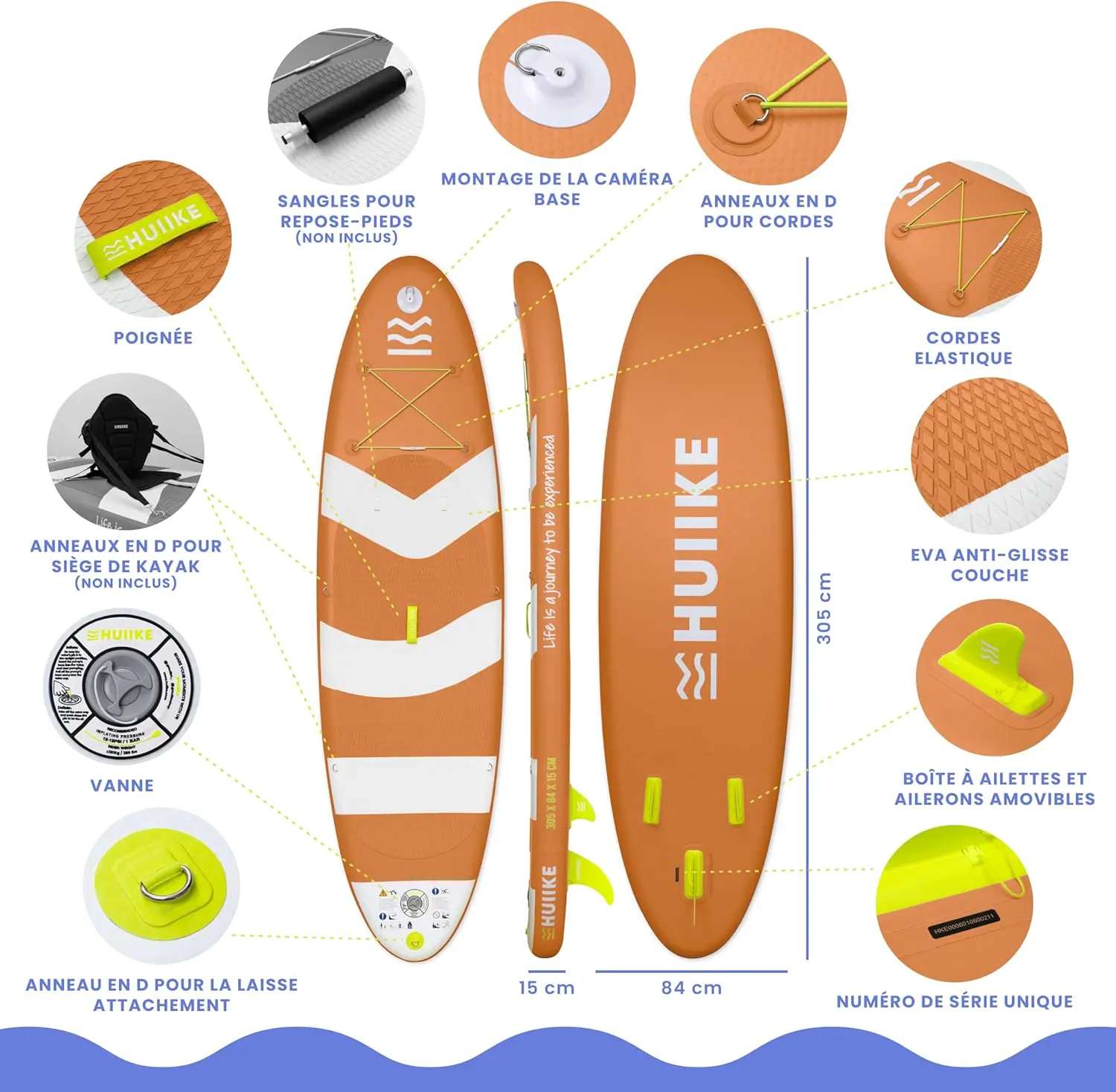 Paddle gonflable en aluminium orange 84x15 cm vue 2