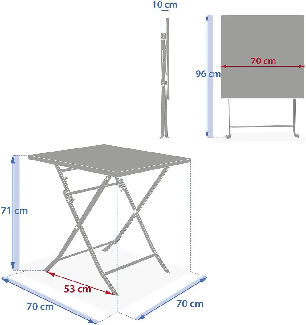 Table de jardin 2 places en acier vert 70 x 70 vue 3