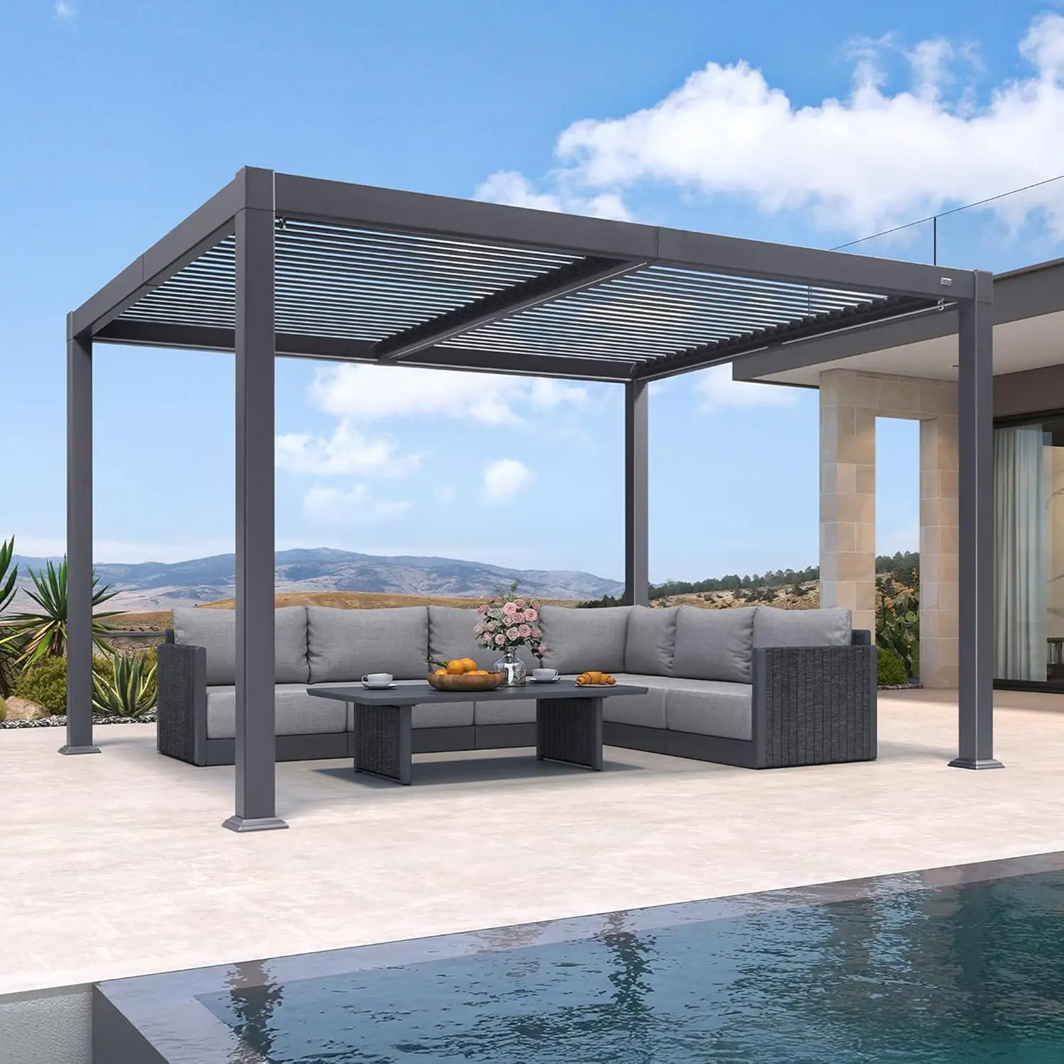 Pergola en aluminium gris 24 m² vue 3