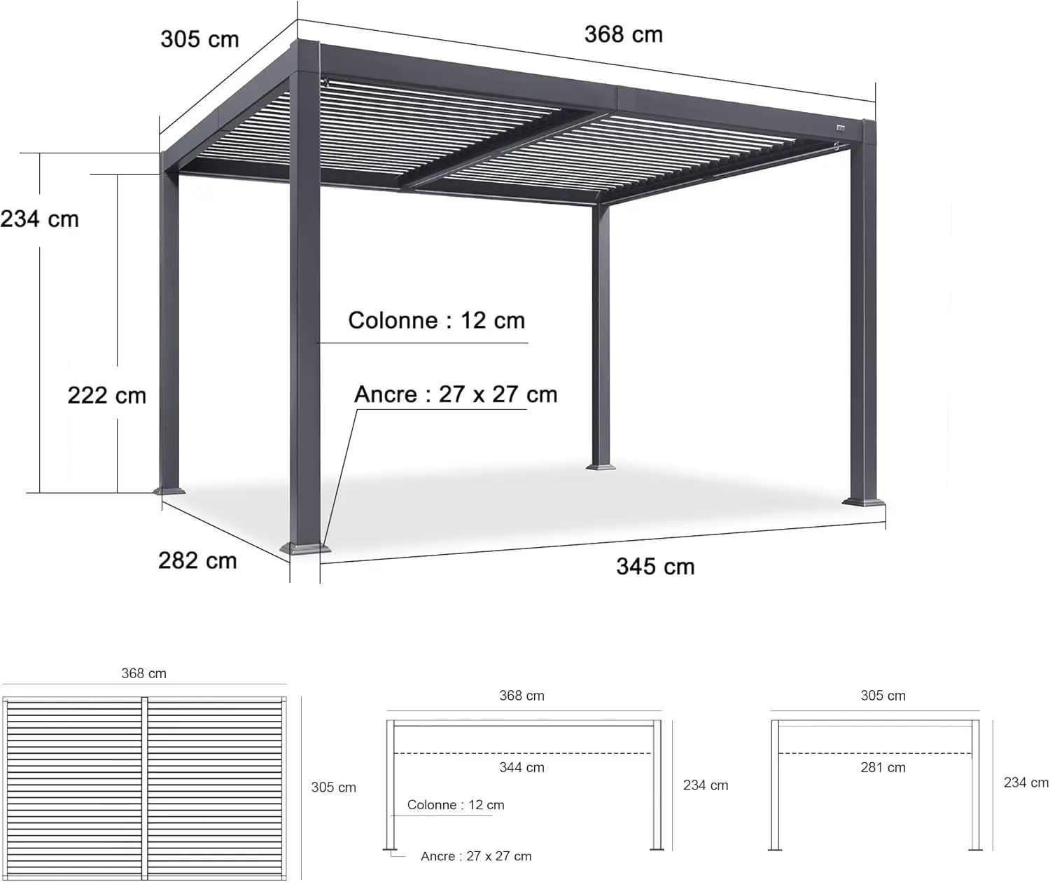 Pergola en aluminium gris 24 m² vue 4