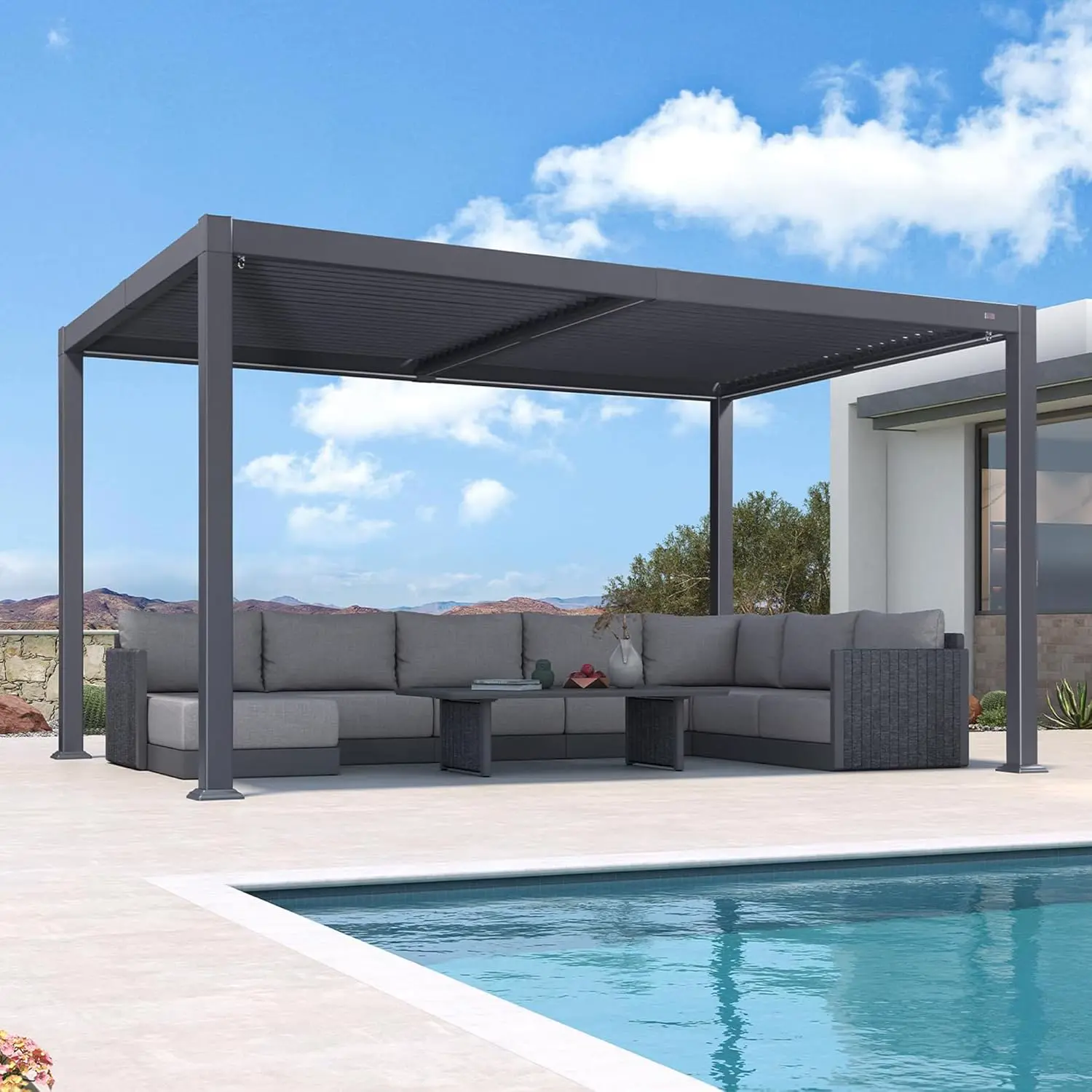 Pergola en aluminium gris 24 m² vue 2