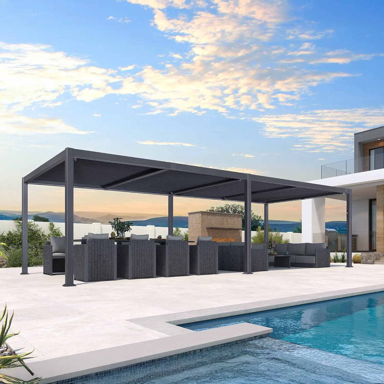 Pergola en aluminium gris 24 m² vue 2
