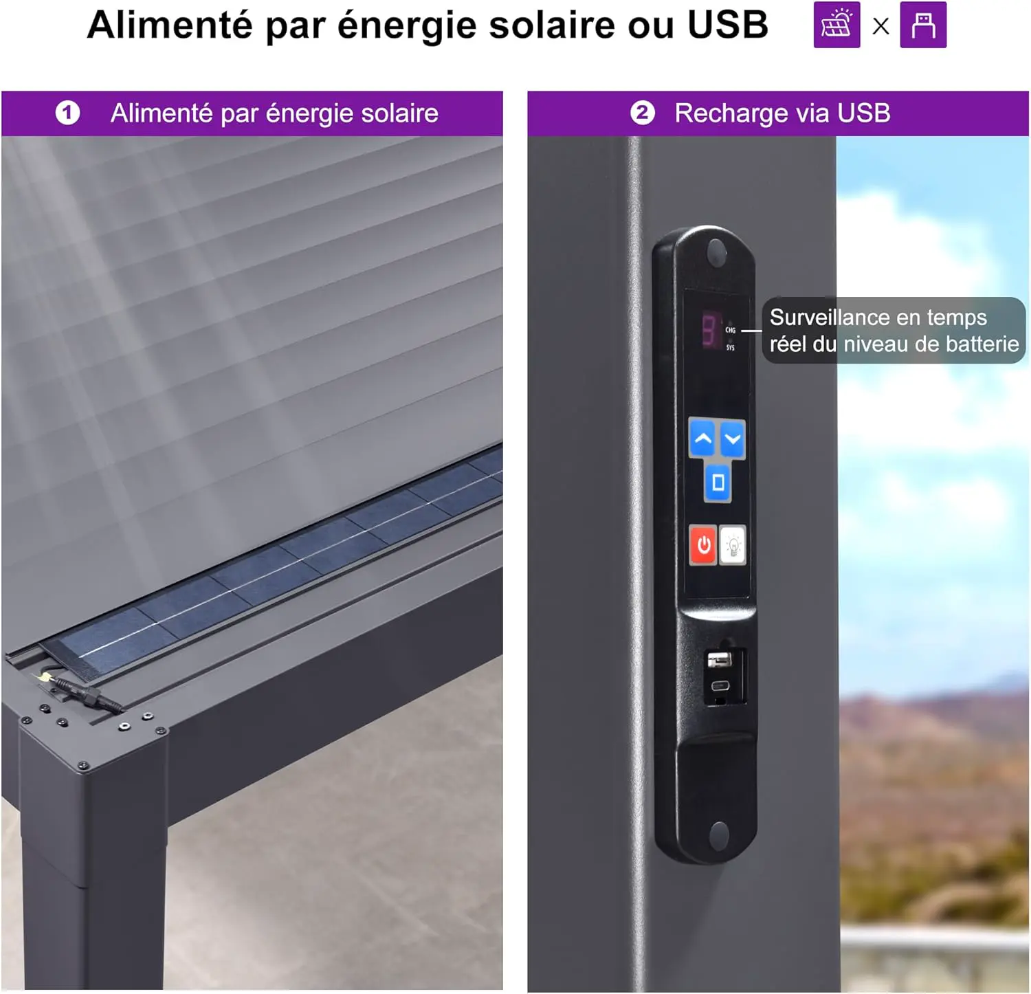 Pergola en aluminium gris 24 m² vue 7