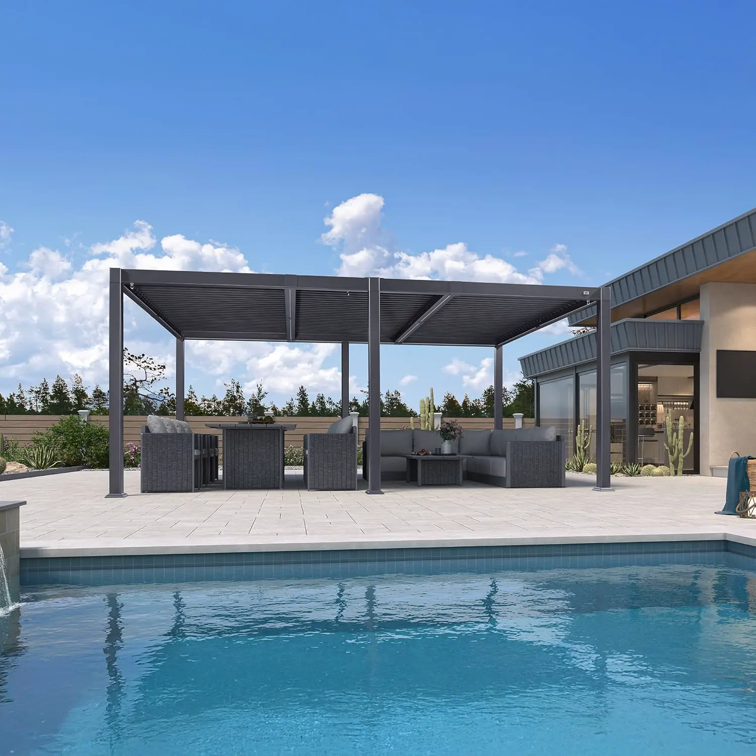 Pergola en aluminium gris 24 m² vue 2