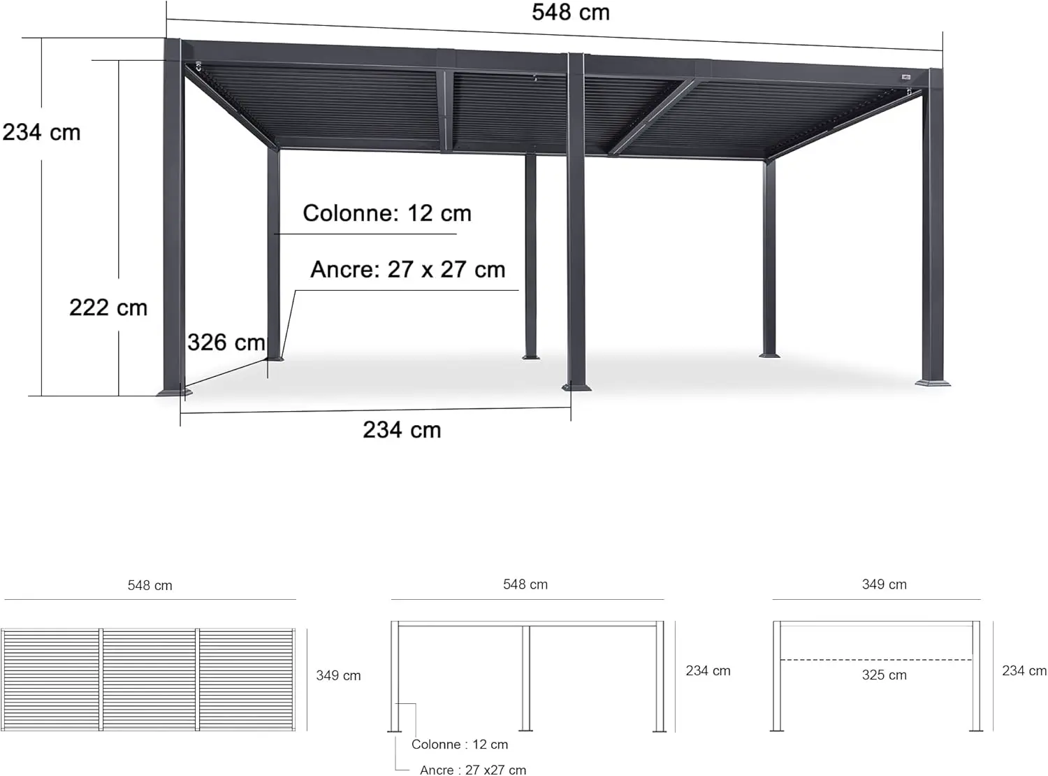 Pergola en aluminium gris 24 m² vue 3
