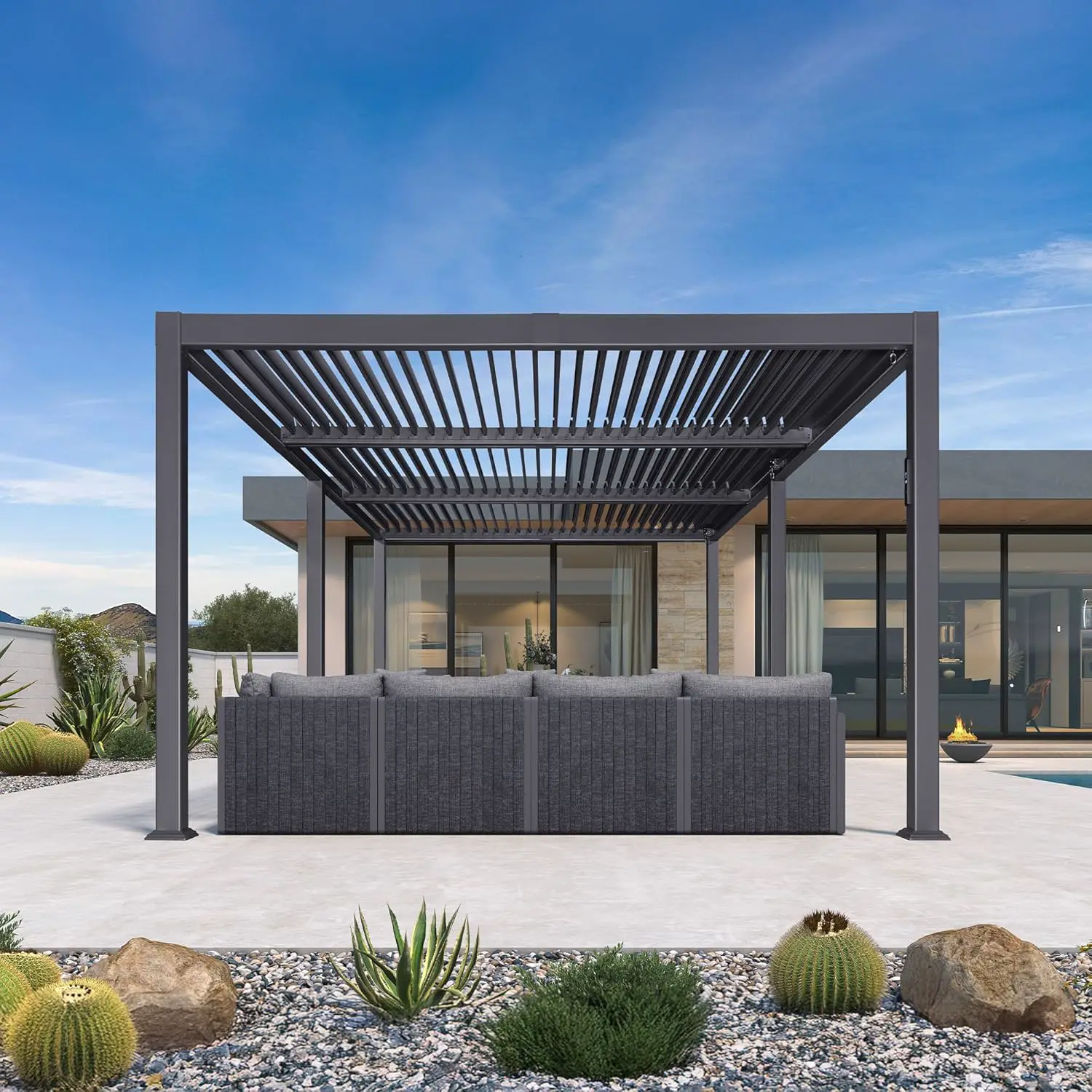 Pergola en aluminium gris 24 m² vue 8