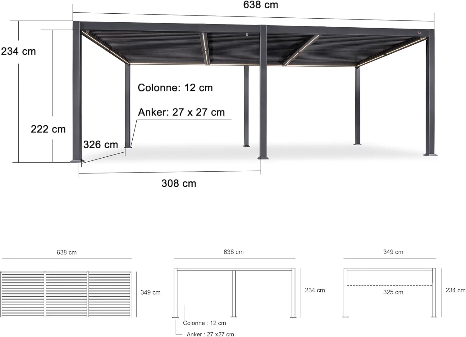 Pergola en aluminium gris 24 m² vue 9