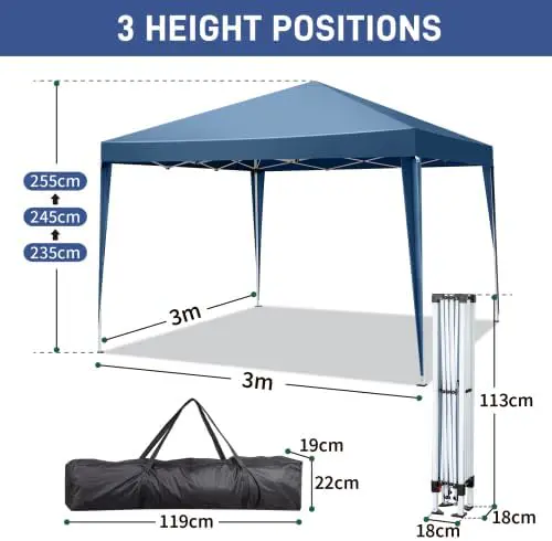Tonnelle en acier bleu 3 x 3 m vue 6