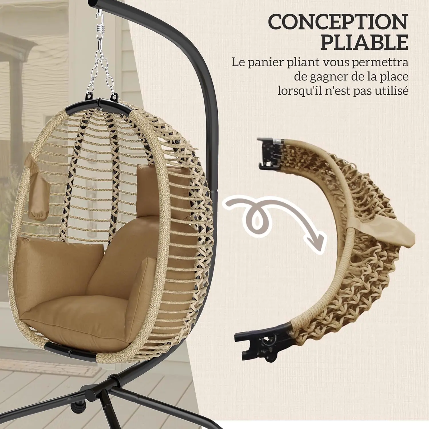 Fauteuils suspendus en acier beige 100 x 188 cm vue 4