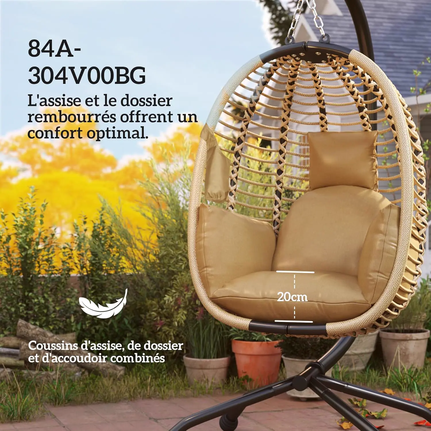 Fauteuils suspendus en acier beige 100 x 188 cm vue 5