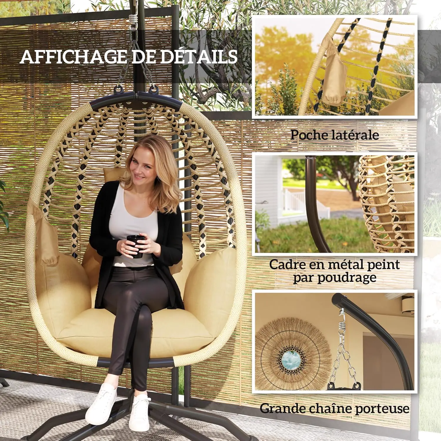Fauteuils suspendus en acier beige 100 x 188 cm vue 6