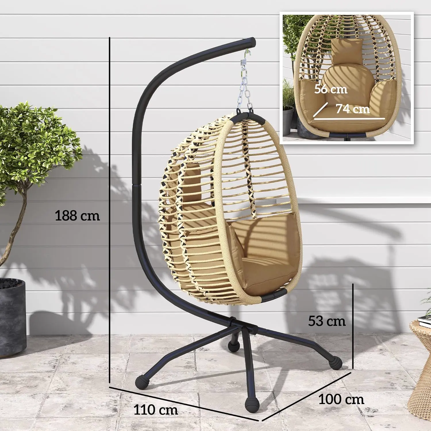 Fauteuils suspendus en acier beige 100 x 188 cm vue 7
