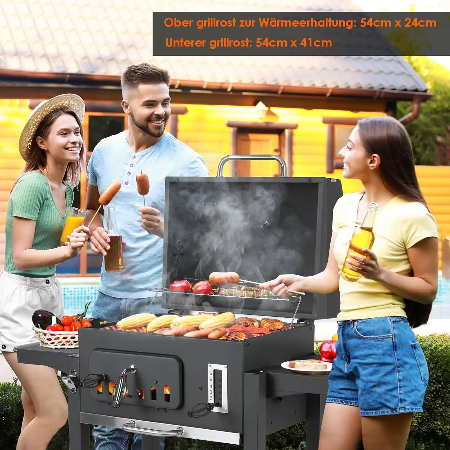 Barbecue à charbon en bois gris 54 x 41cm vue 2