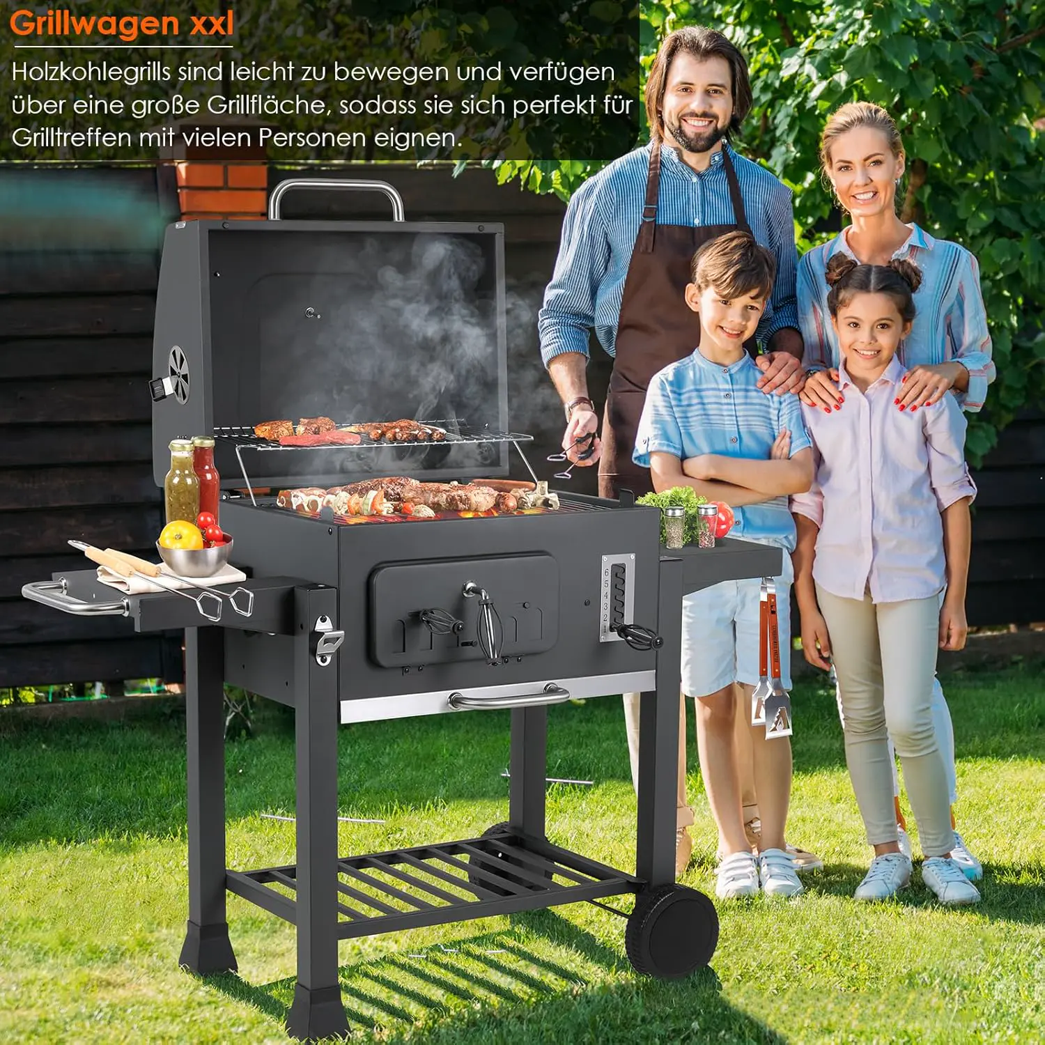 Barbecue à charbon en bois gris 54 x 41cm vue 3