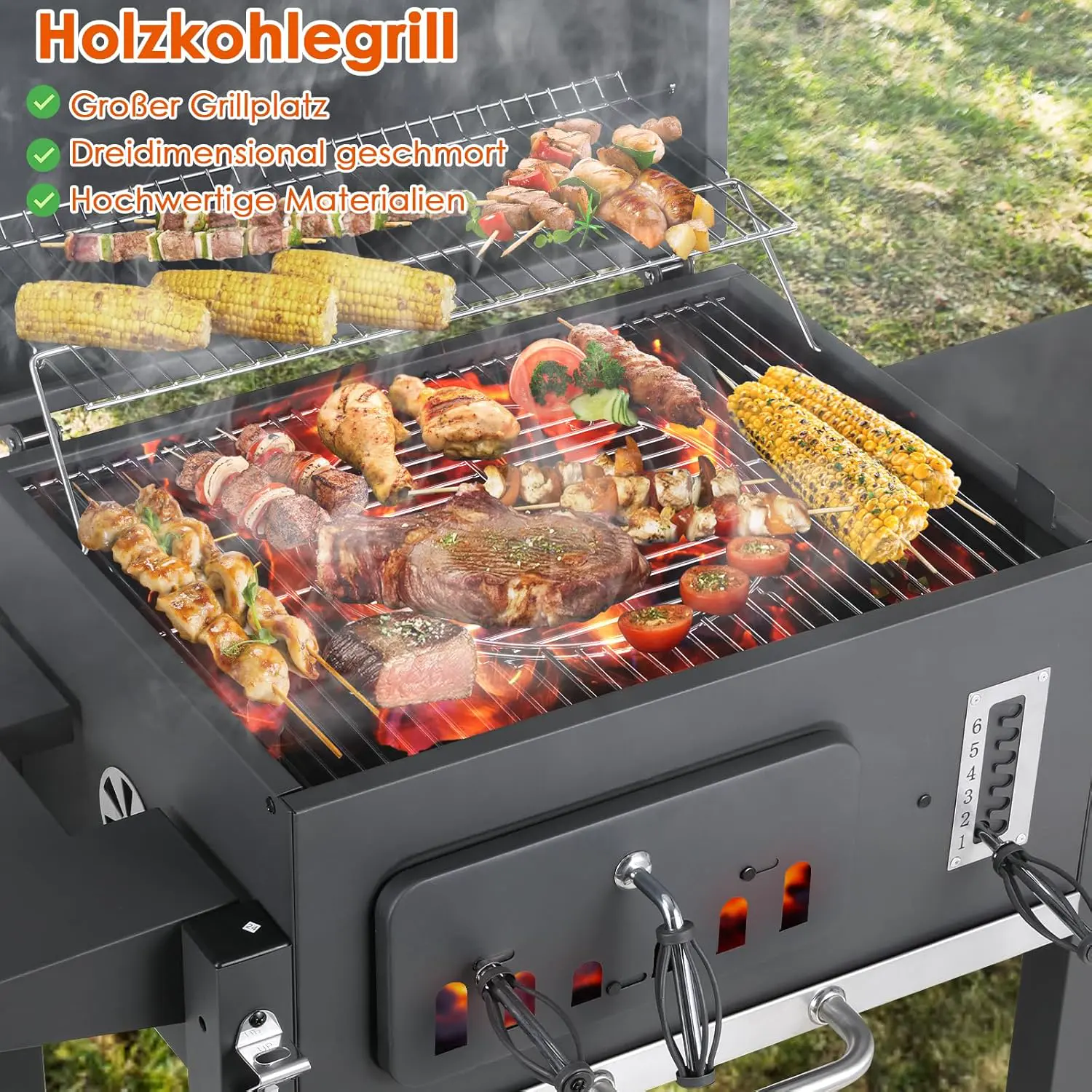 Barbecue à charbon en bois gris 54 x 41cm vue 4