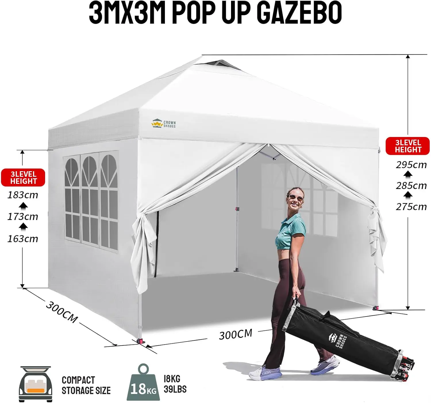 Tonnelle blanc 3 x 3 m vue 3