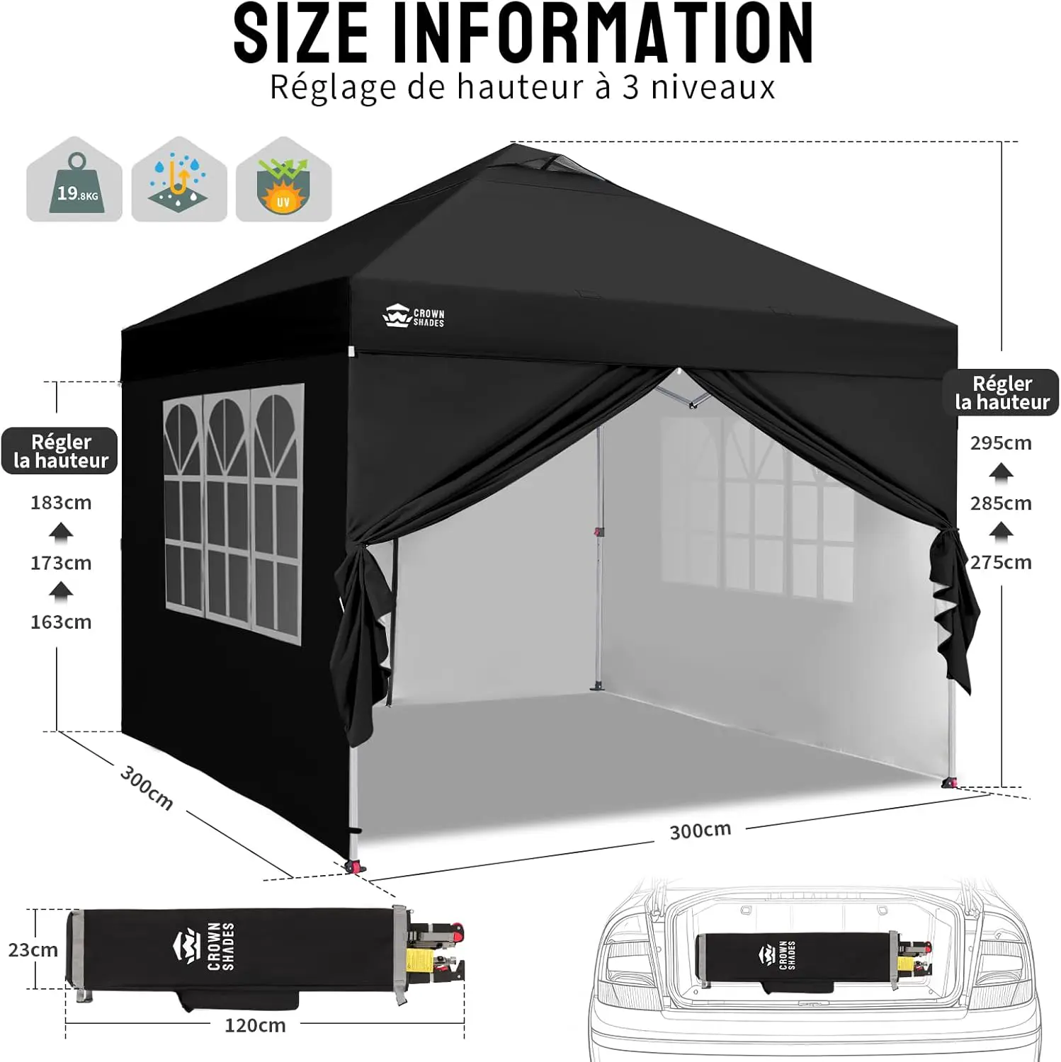 Tonnelle noir 3x3m vue 3