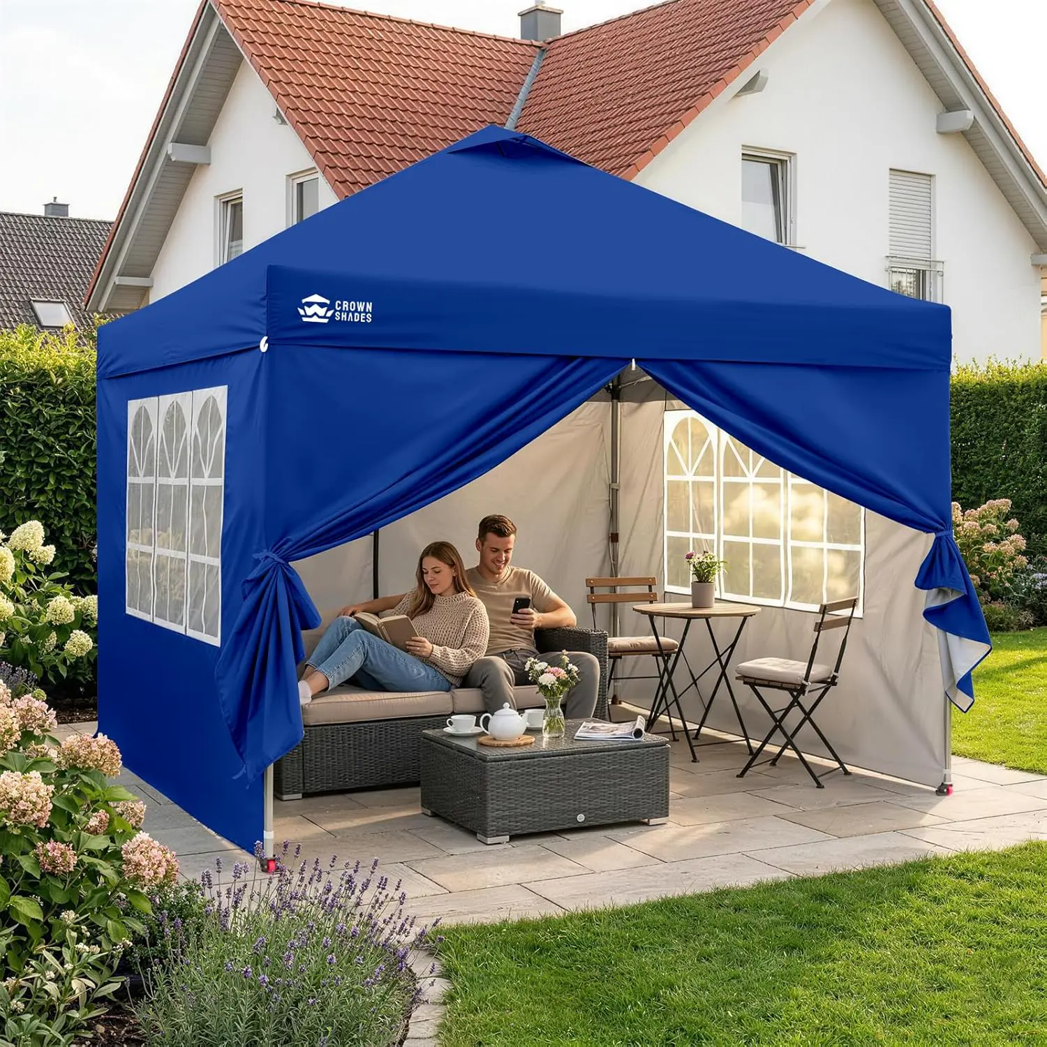 Tonnelle en acier bleu 3x3m vue 2