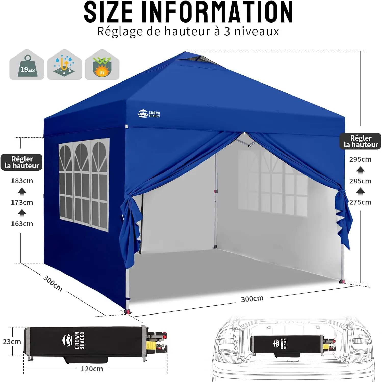 Tonnelle en acier bleu 3x3m vue 3