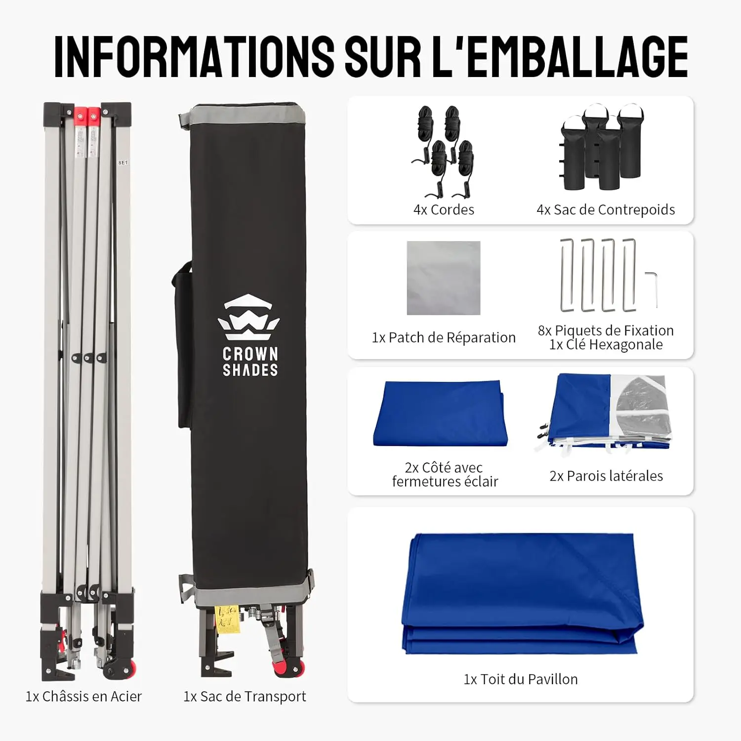 Tonnelle en acier bleu 3x3m vue 8