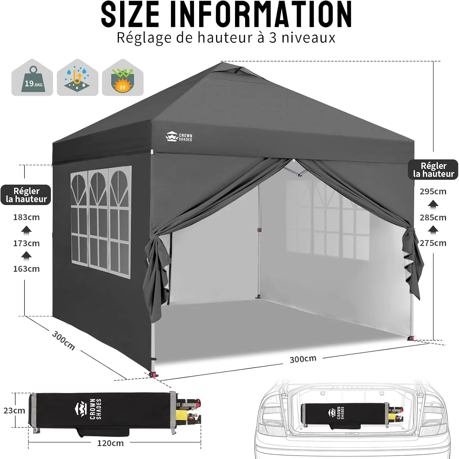 Tonnelle gris 3x3m vue 3
