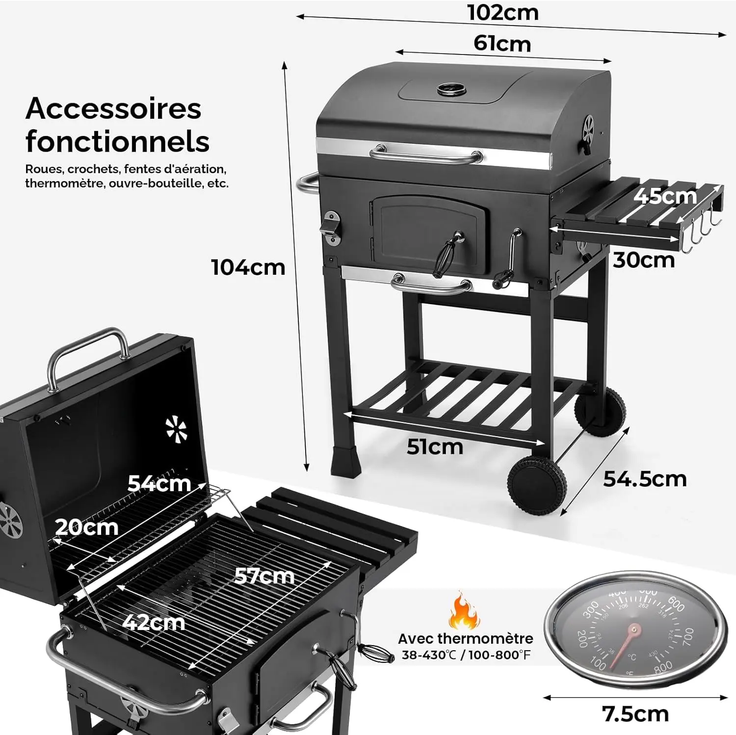 Barbecue à charbon 8 places en métal 57 x 42 cm vue 8