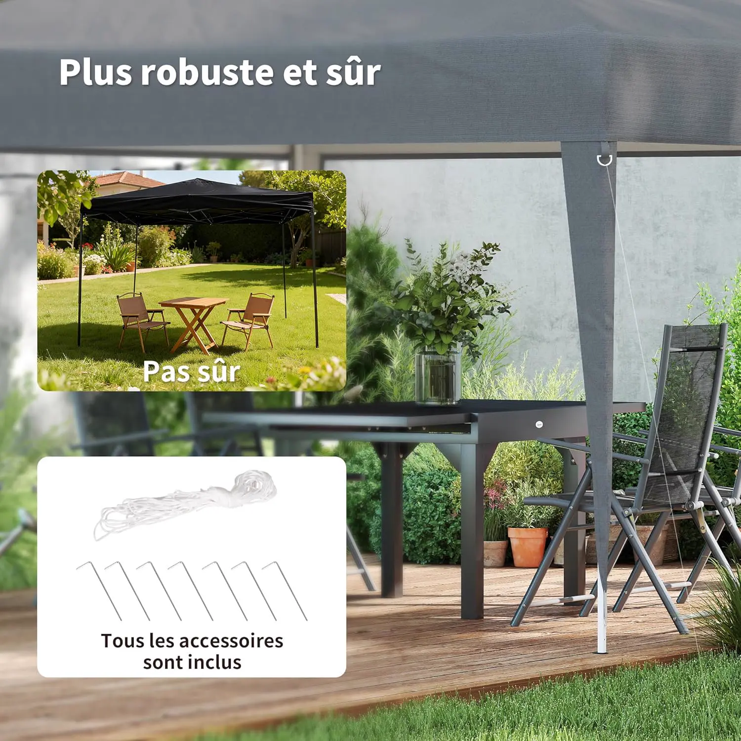 Tonnelle en acier gris 3x3m vue 5