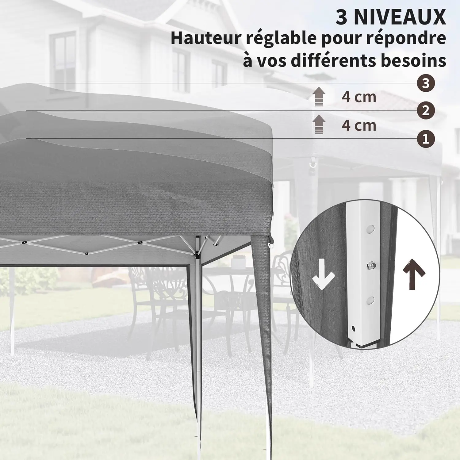 Tonnelle en acier gris 3x3m vue 6