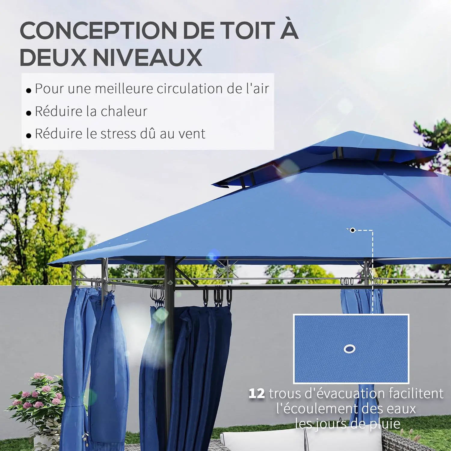 Tonnelle en métal bleu 3x4m vue 3
