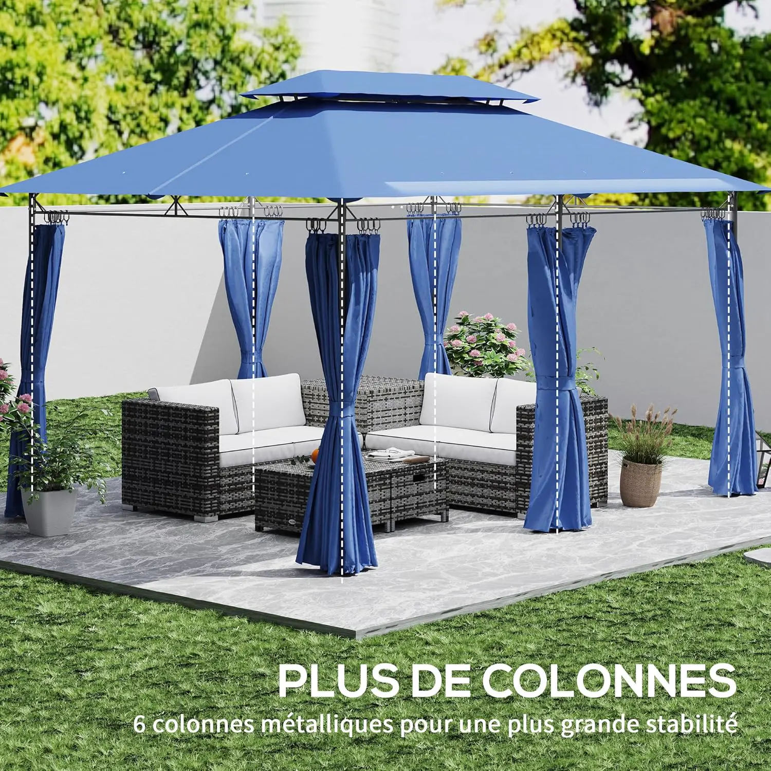 Tonnelle en métal bleu 3x4m vue 4
