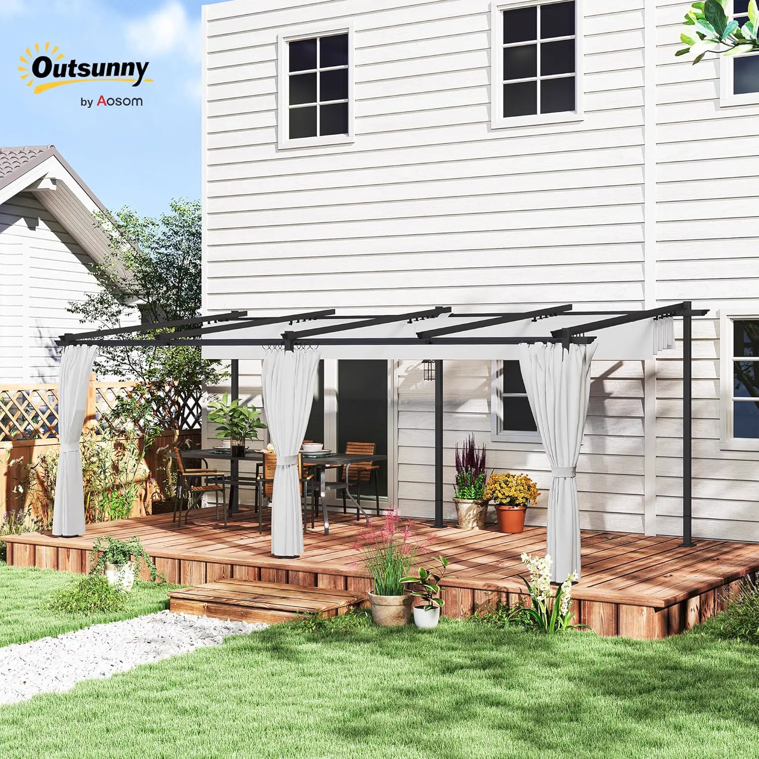 Pergola en métal gris 3 x 6 m rétractable vue 2