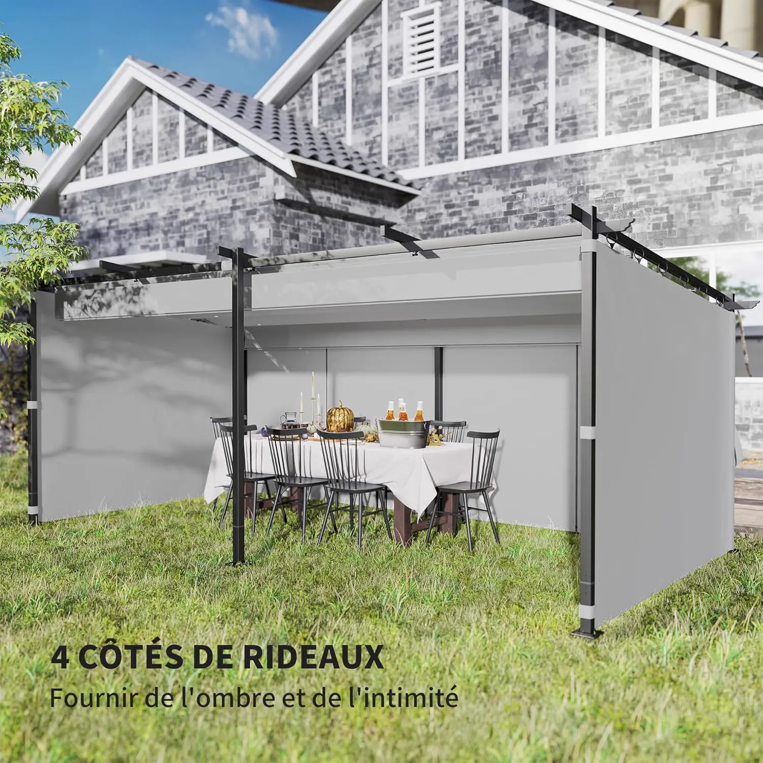 Pergola en métal gris 3 x 6 m rétractable vue 4