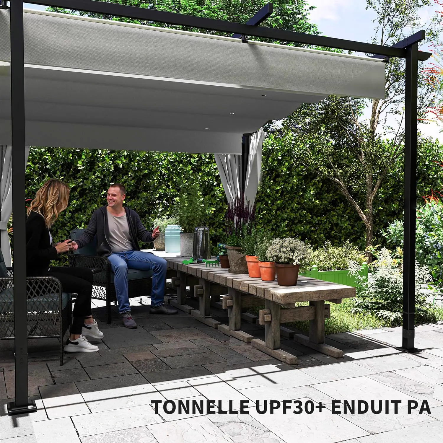 Pergola en métal gris 3 x 6 m rétractable vue 5