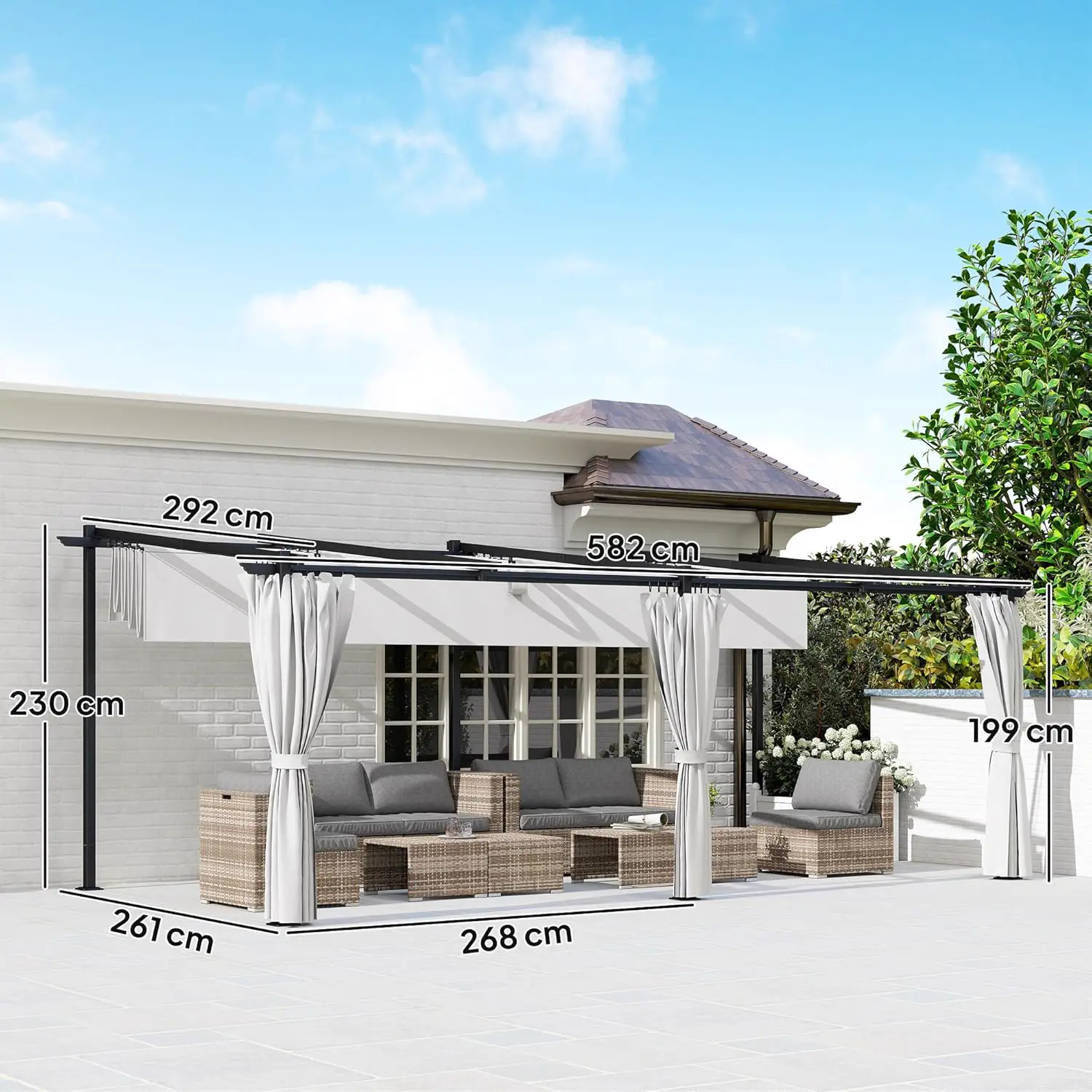 Pergola en métal gris 3 x 6 m rétractable vue 7