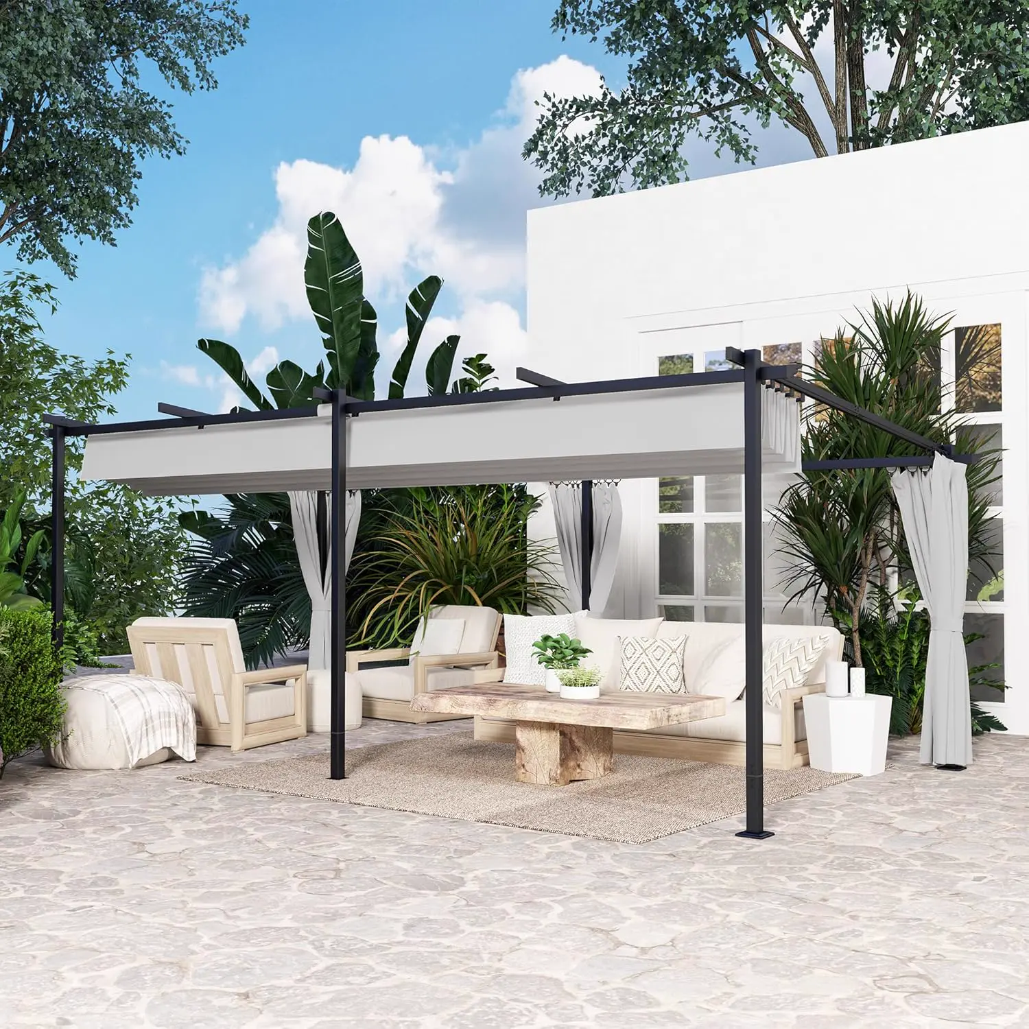 Pergola en métal gris 3 x 6 m rétractable vue 9
