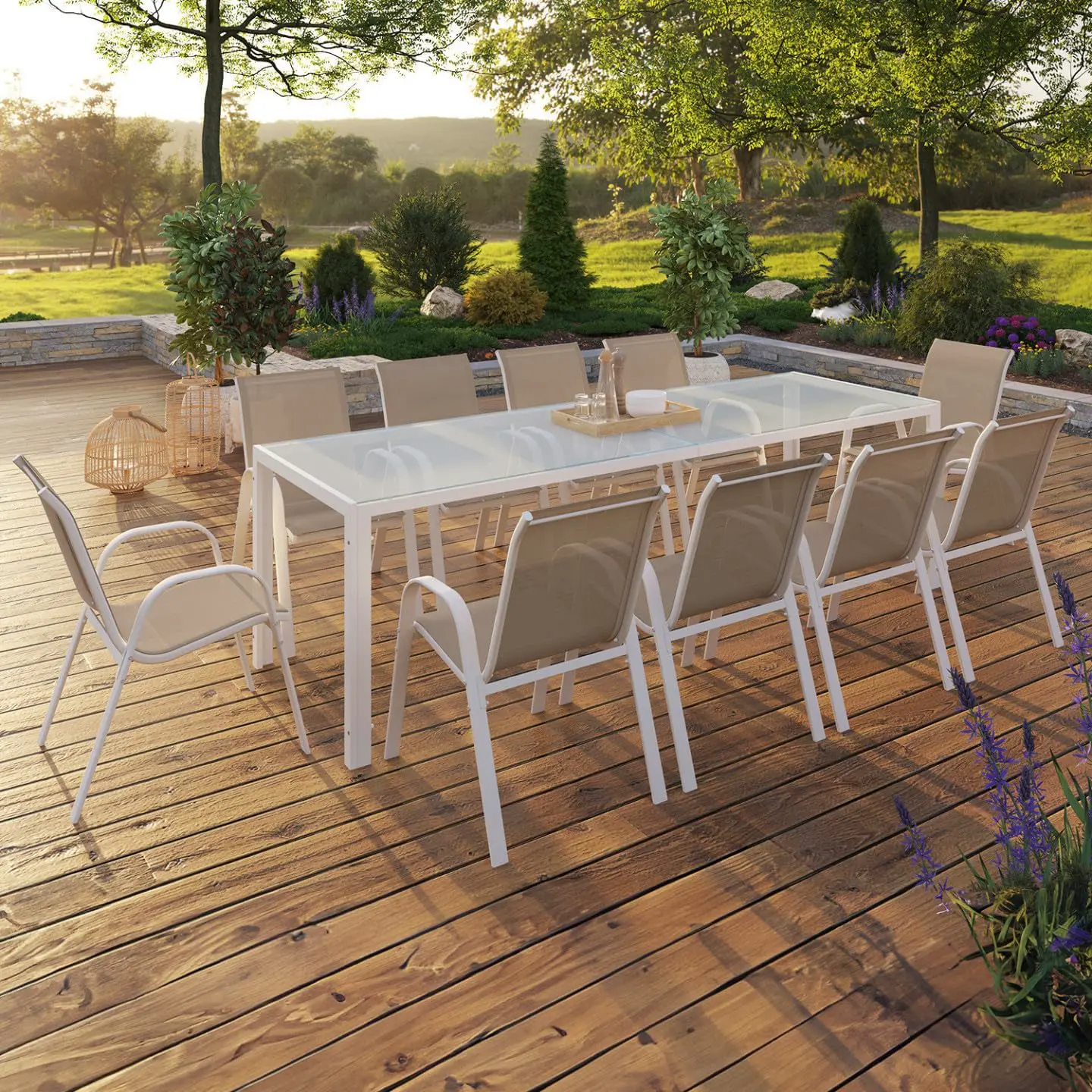 Salon de jardin 10 places en acier blanc vue 2