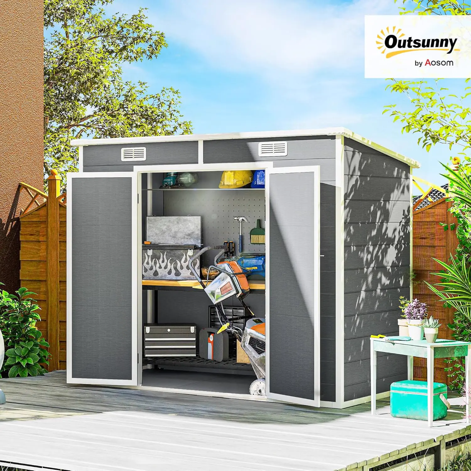 Abri de jardin en résine en résine gris 2,54 m² vue 2