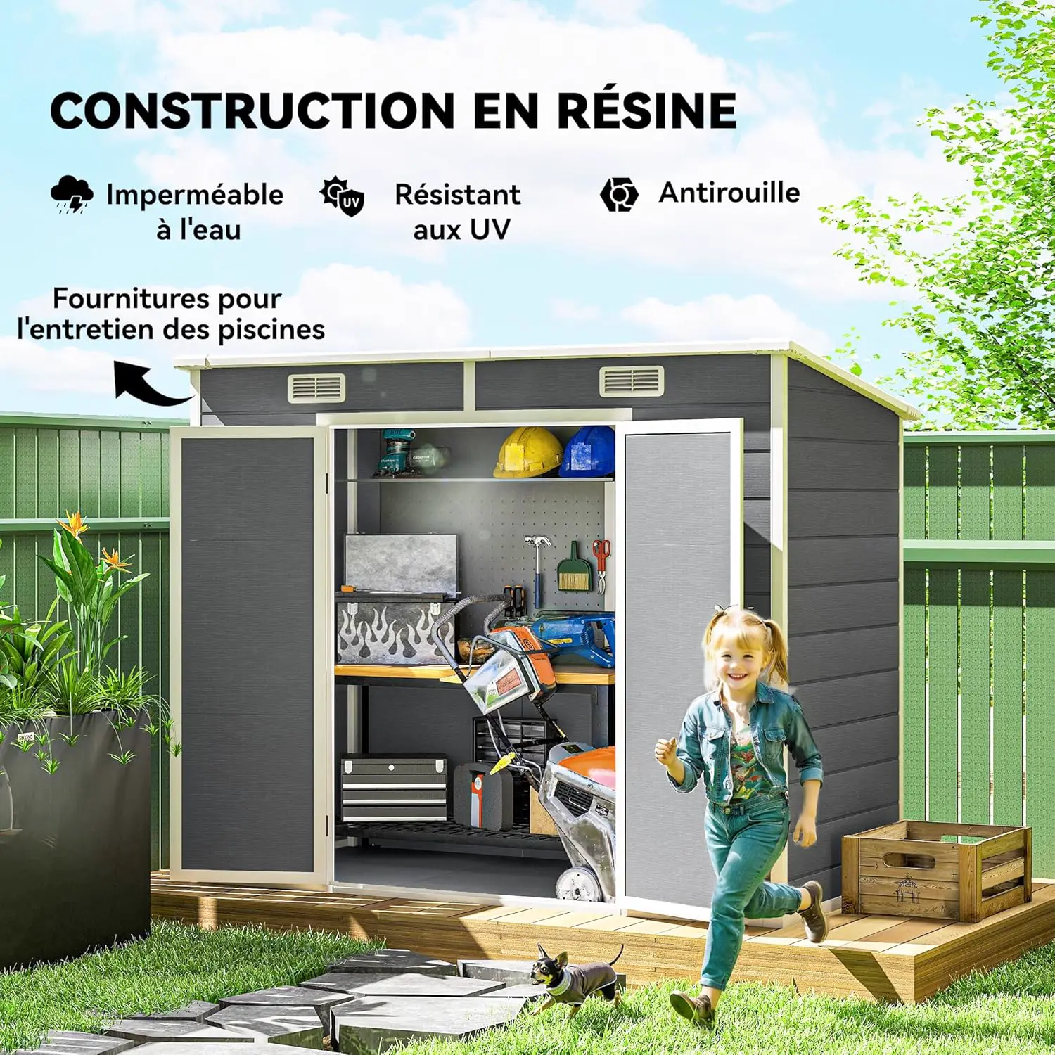 Abri de jardin en résine en résine gris 2,54 m² vue 4