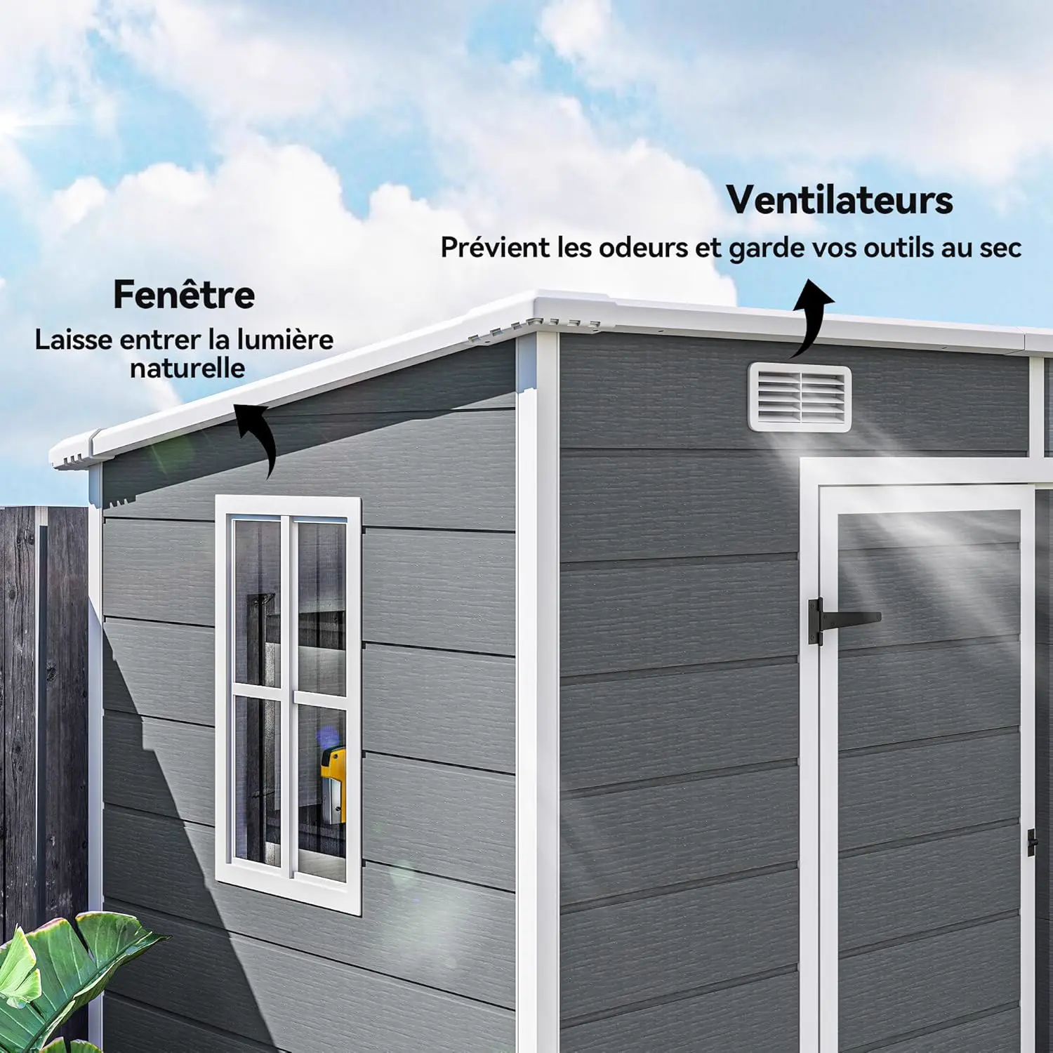 Abri de jardin en résine en résine gris 2,54 m² vue 6