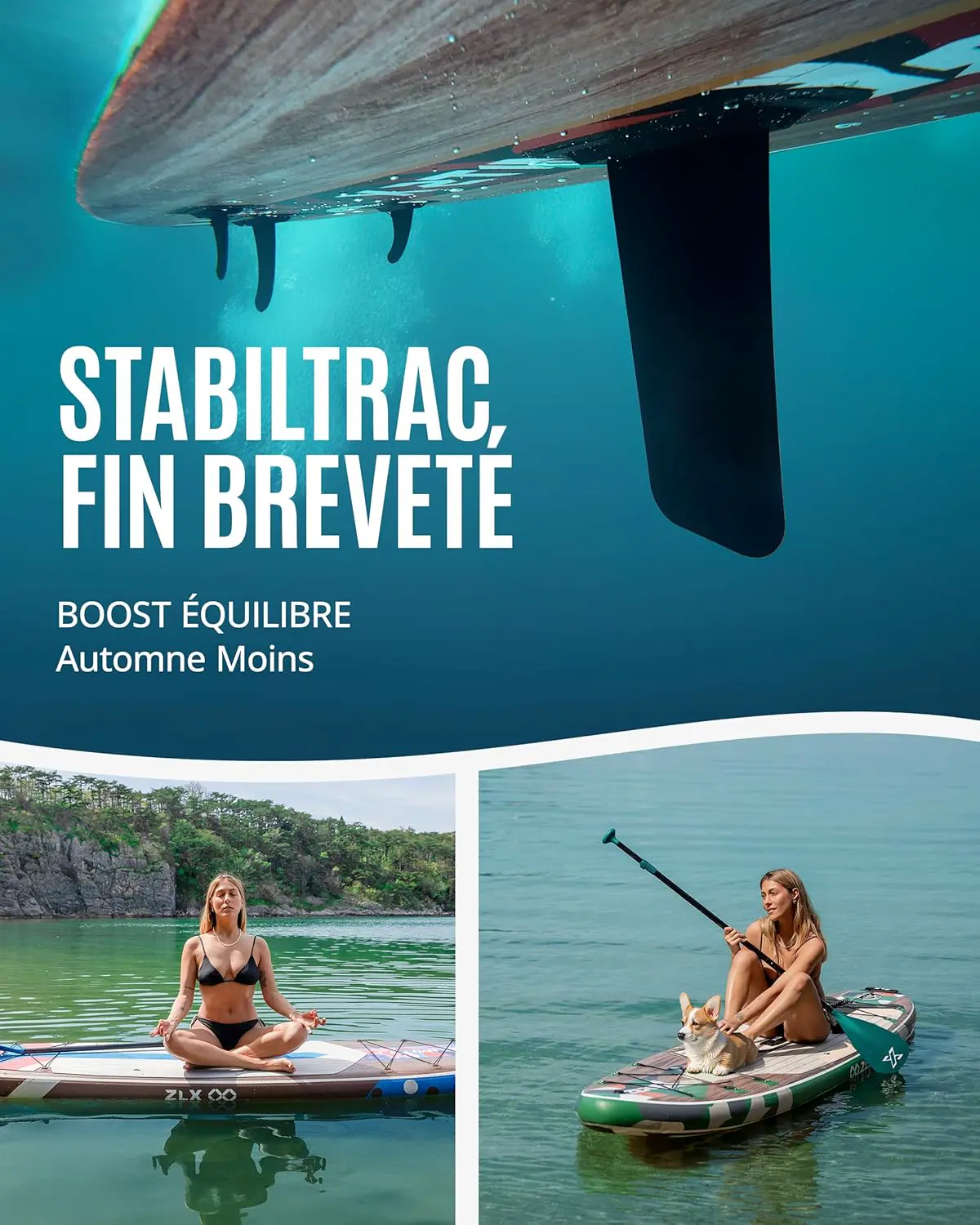 Paddle gonflable 2 places en bois vert 320 x 84cm vue 3
