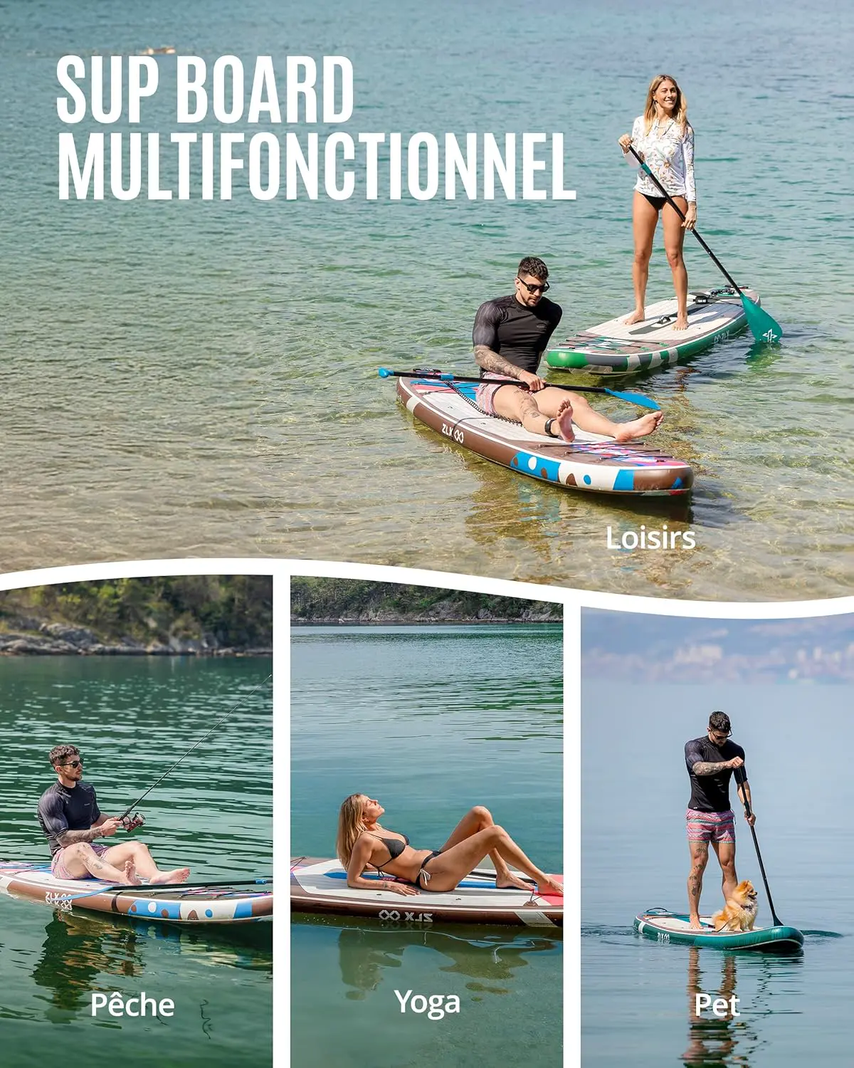 Paddle gonflable 2 places en bois vert 320 x 84cm vue 4