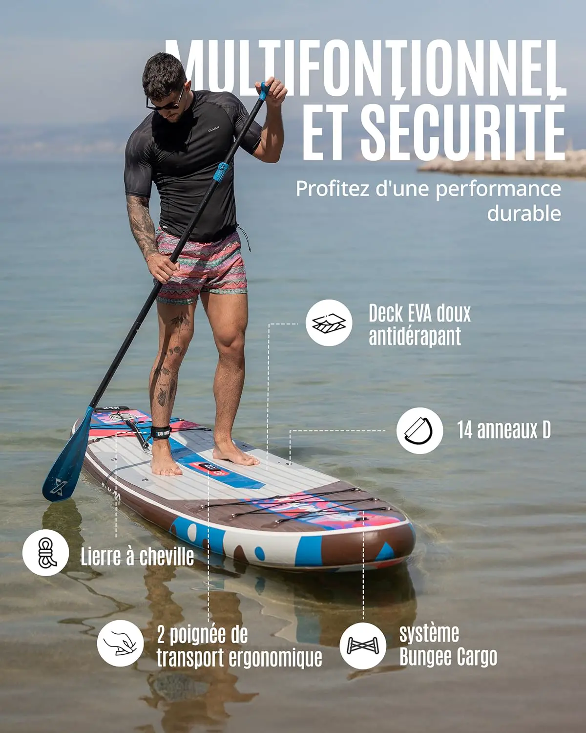 Paddle gonflable 2 places en bois vert 320 x 84cm vue 6