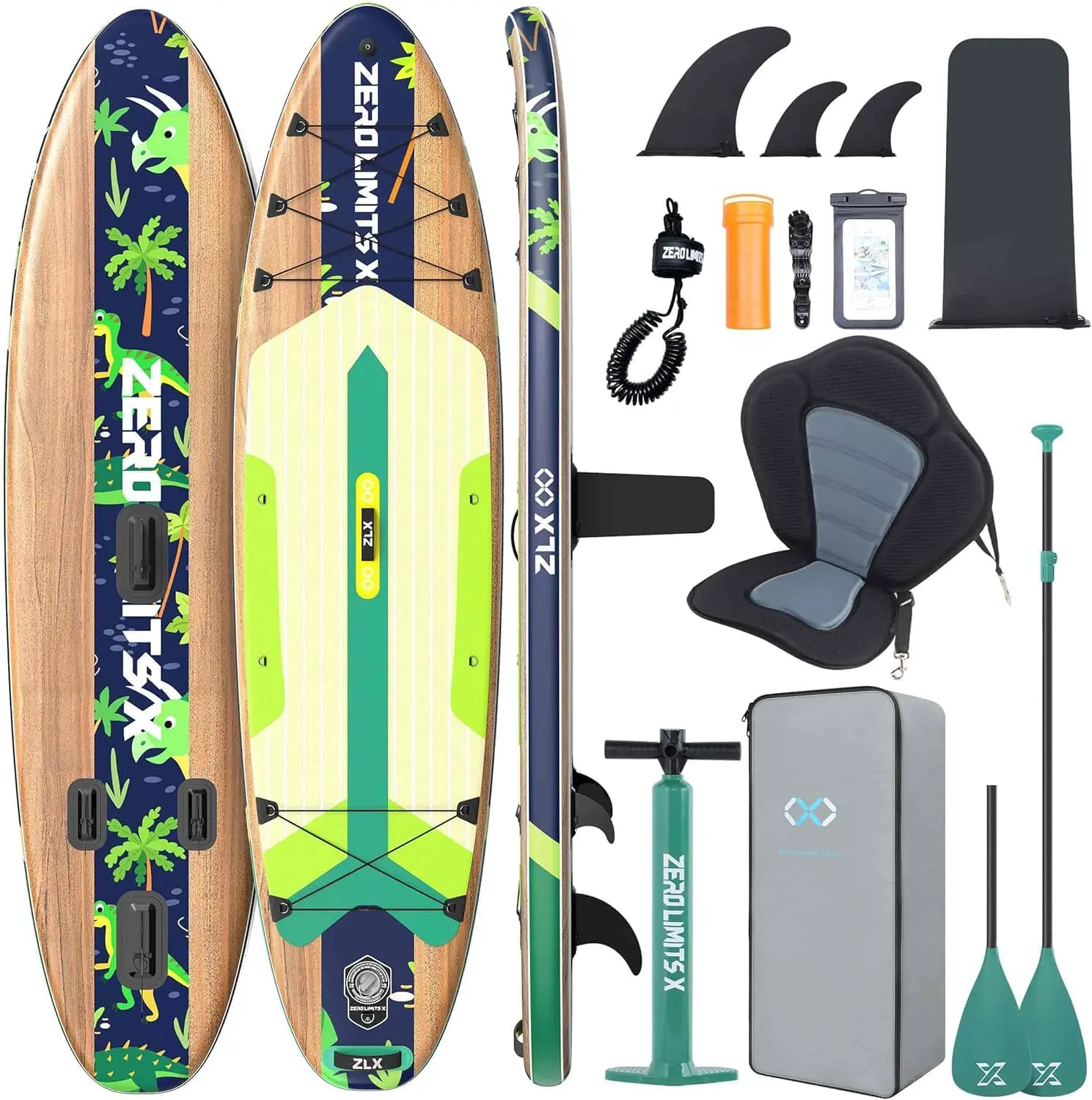 Paddle gonflable 2 places en bois vert 320 x 84cm vue 1