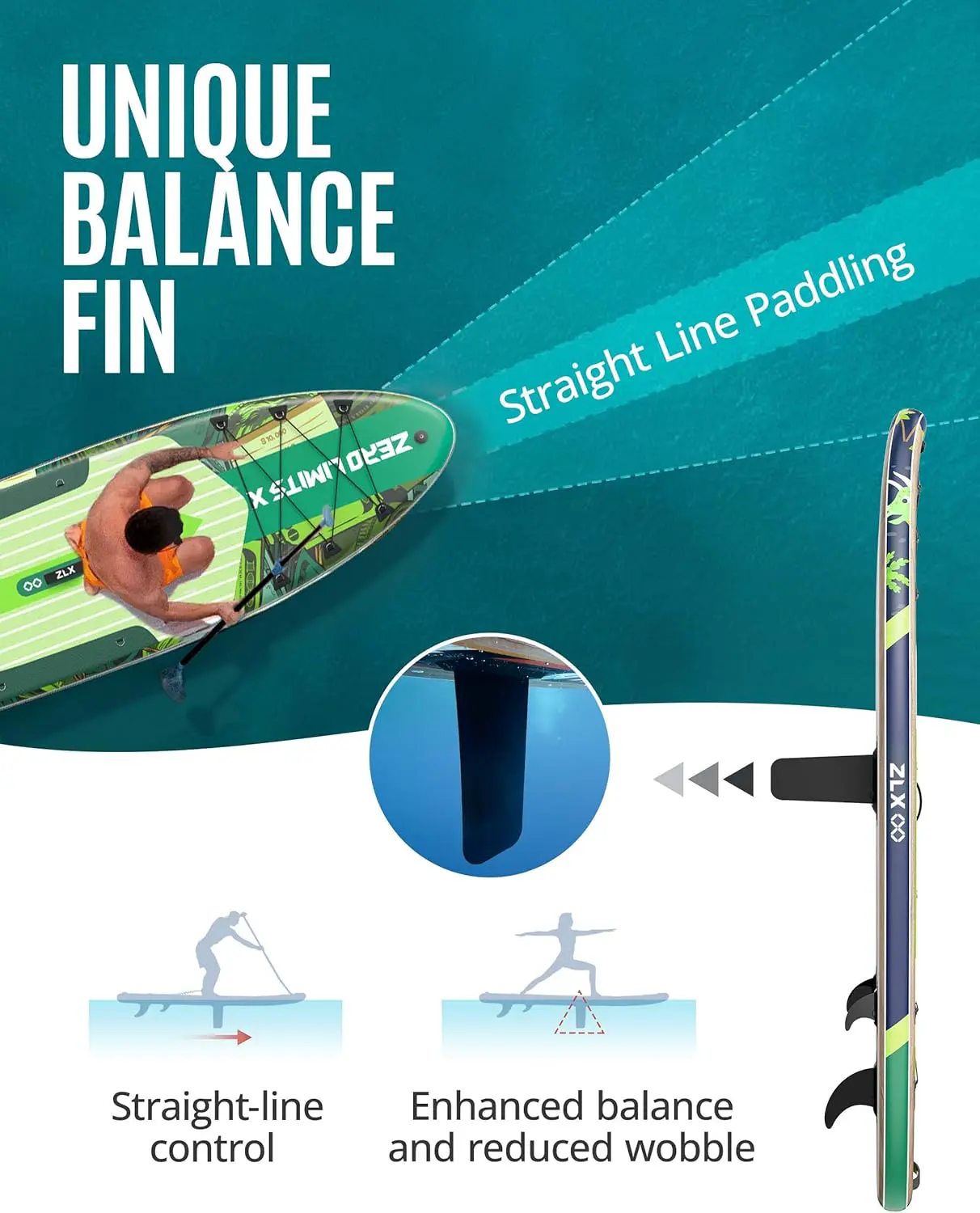 Paddle gonflable 2 places en bois vert 320 x 84cm vue 3